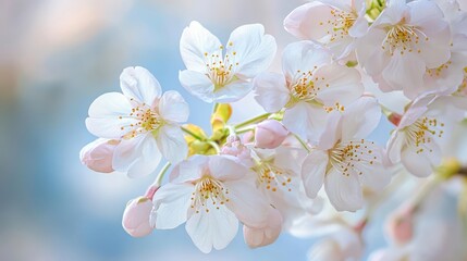 Delicate Cherry Blossom Flowers in Soft Pastel Background
