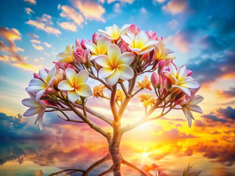 Plumeria Tree Double Exposure: Tropical Flower Dream,  Exotic Bloom Photography
