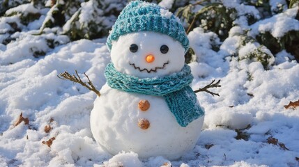 Fototapeta premium Adorable Snowman Winter Holiday Snow Landscape Festive Cheerful Cute