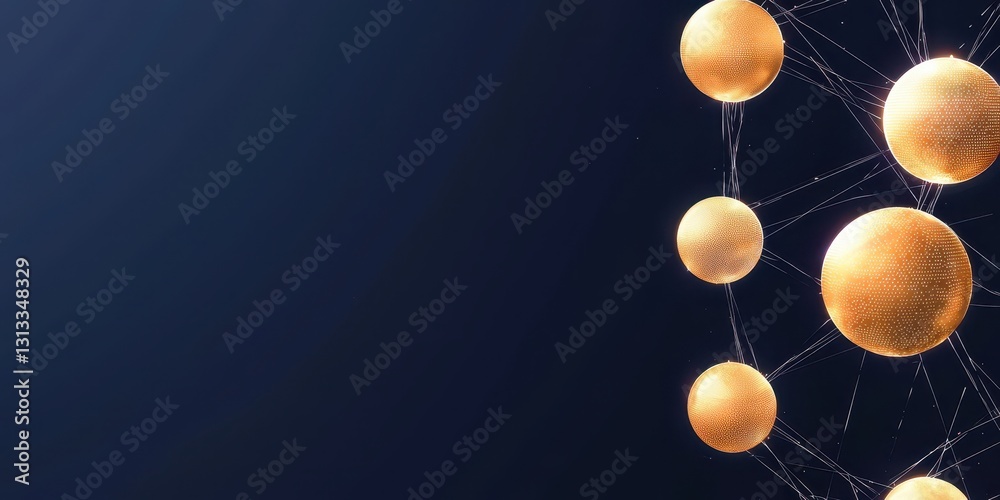 Poster the image features golden spheres interconnected by thin lines against a dark background, suggesting