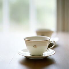 Obraz premium Two teacups sharing a saucer with soft window lighting