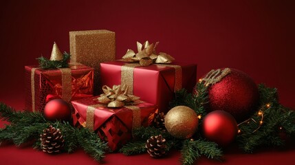 Elegant Christmas Gifts Red Gold Holiday Festive Season Celebration