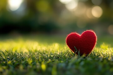 Red heart on green grass