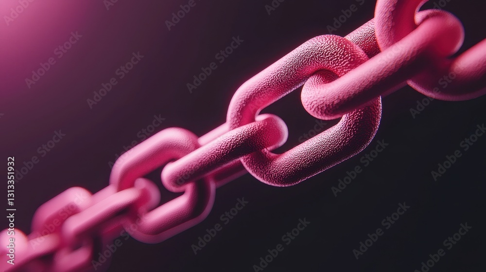 Poster a close-up of a pink chain links against a dark background, highlighting its texture and color in a 