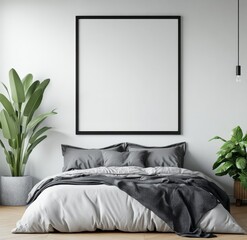 Modern bedroom with empty framed art (1)