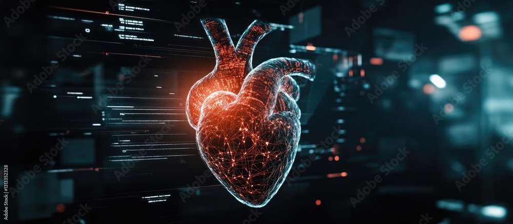 Poster digital heart anatomy on a tech interface
