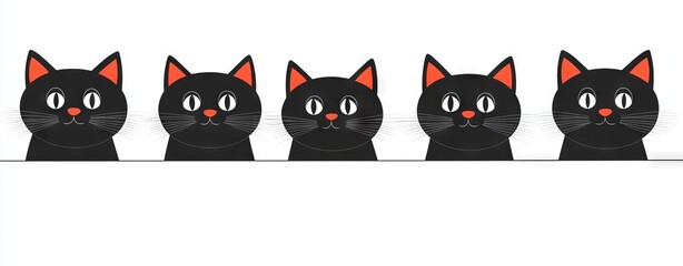 Fototapeta premium Sneaky cats and black felines peering from corners, mischievous kittens watching and playful, snug modern stickers