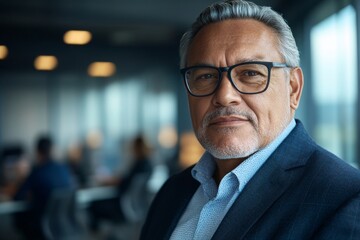 Naklejka premium Generative stock technology was employed to create an image of a black corporate manager who is mature and middle-aged in a business office