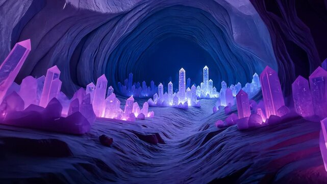  Ethereal Purple and Blue Ice Cave With Icicles and Crystal Formations Inside