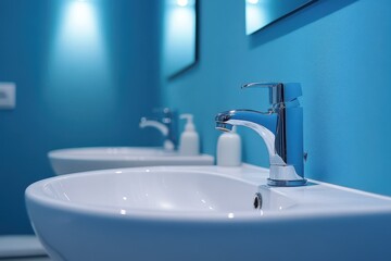 Fototapeta premium Clogged bathroom sink slow drainage issue needing cleaning