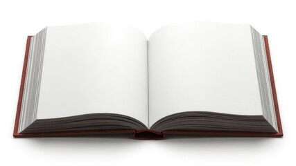 Fototapeta premium Open book, blank pages, white background, pristine, new, potential, opportunity, story, imagination, flat lay, future, writing
