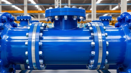Fototapeta premium Highly pressurized steam valve system in a power plant, heavy machinery, industrial safety components