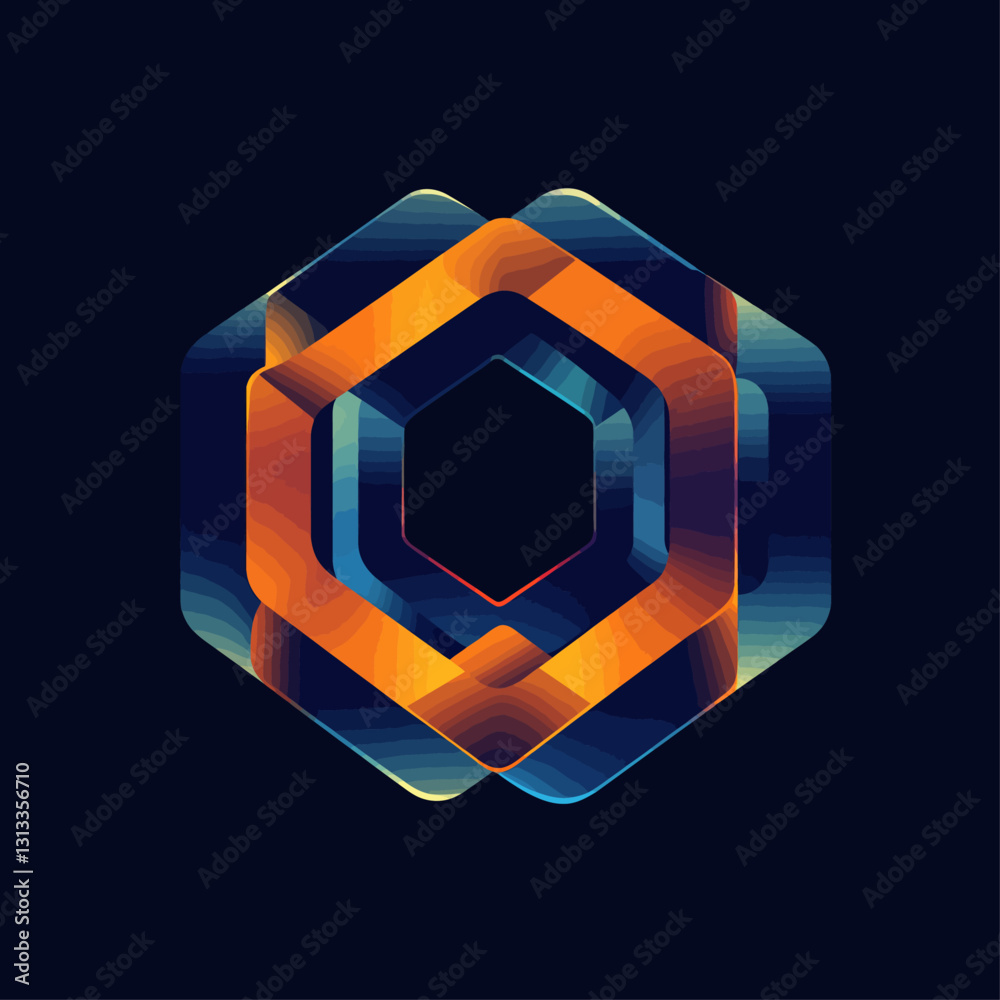 Poster abstract hexagonal shapes with vibrant gradient on dark background