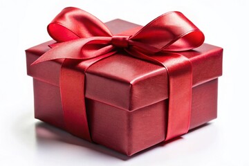 Fototapeta premium Rustic Red Gift Box with Ribbon on Wooden Floor - Stock Photo