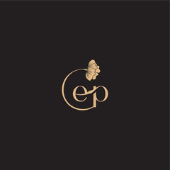 modern circle floral EP initial line logo monogram wedding concept letter