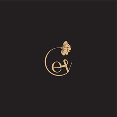 modern circle floral EV initial line logo monogram wedding concept letter