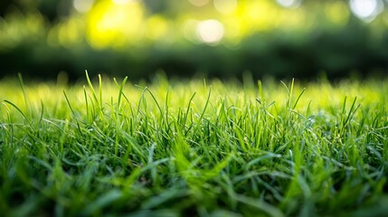 Naklejka premium Empty green natural backdrop with clean grass, ideal for showcasing nature-inspired products or outdoor items 