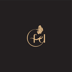 modern circle floral FD initial line logo monogram wedding concept letter