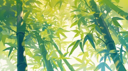 Fototapeta premium Bamboo Illustration Green Wallpaper 