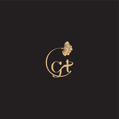 modern circle floral monogram wedding concept letter initial line logo GT