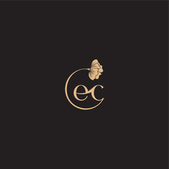 modern circle floral EC initial line logo monogram wedding concept letter