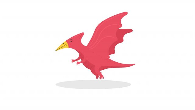 A soaring red pterodactyl animation, bringing a dynamic prehistoric feel.