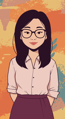 Elegant woman in glasses with a classic outfit.