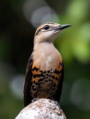 Close-up of a bird perched on a branch in a forested setting