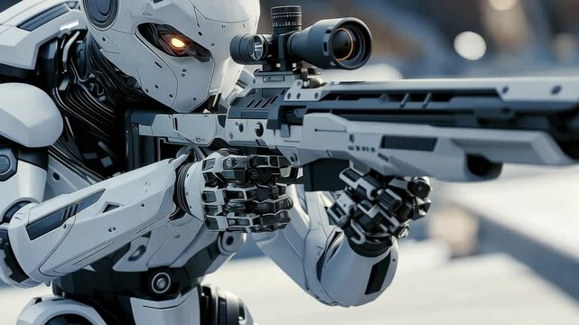 Futuristic Robotic Sniper in an Advanced Urban Environment Aiming for Precision and Accuracy