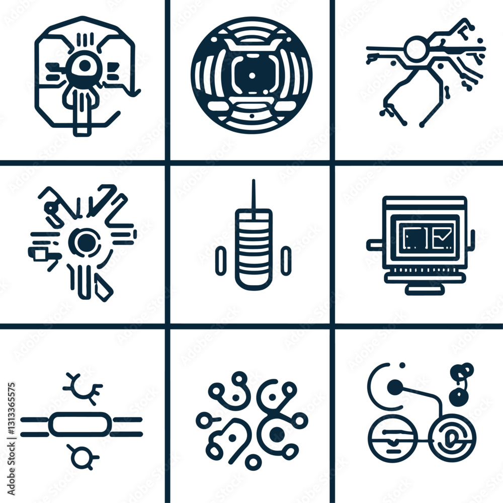 Poster abstract technology icons representing artificial intelligence and robotics