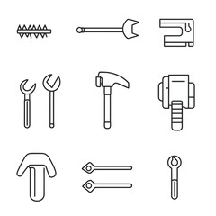Assorted Hand Tools Outline Icons: Hammer, Wrenches, Saw, and More for Repair