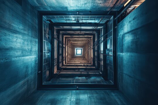 Inside an elevator shaft