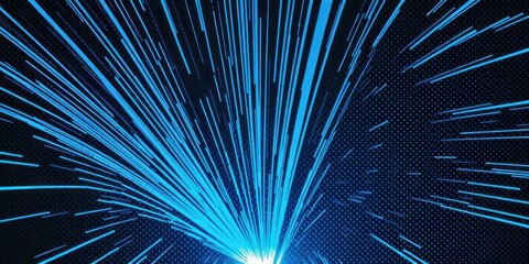 Abstract blue light rays burst, retro comic book halftone dots background, background, graphic