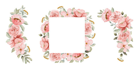 delicate pink floral watercolor border and frame collection