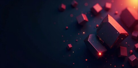 Geometric metallic shapes on dark background with copy space, background, shiny, futuristic