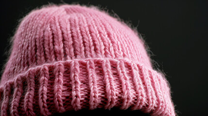 Fototapeta premium Pink Beanie: A stylish pink beanie, ideal for layering up in cold weather while keeping your look fresh and cozy with its soft, knitted texture. 