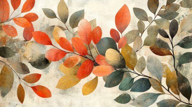 Autumnal harmony leaves abstract painting colorful foliage design nature inspired organic background vibrant botanical wall art pattern