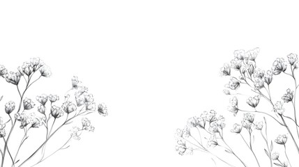 Delicate pencil drawing depicts small white flowers with stems