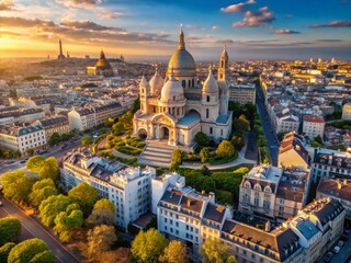Obraz premium Stunning Aerial Panorama of Paris: Montmartre & Sacré-Cœur Basilica
