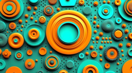 Naklejka premium Modern retro abstract background with concentric circles playful colorful design and vibrant teal and orange color scheme for graphic arts