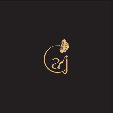 monogram wedding concept initial line logo AJ modern circle floral letter