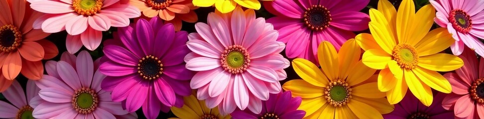 Obraz premium Close-up shot of different colored flowers arranged in a beautiful pattern, vivid, close-up, variety
