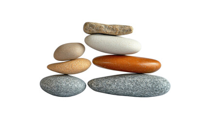 Fototapeta na wymiar Stacked pebbles balancing on transparent background representing harmony and wellness
