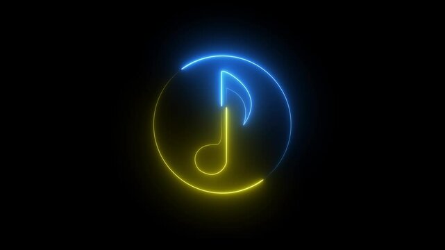 glowing neon glowing music plyer Neon music icon concept. neon glowing single musical note icon abstract design .4k video animation on black background animation.