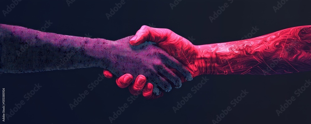 Aufkleber a vibrant handshake symbolizes unity between digital and human worlds, showcasing collaboration and 