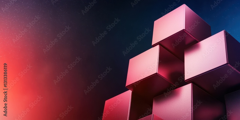 Aufkleber A vibrant arrangement of pink blocks against a contrasting gradient background, creating a modern and dynamic visual composition.