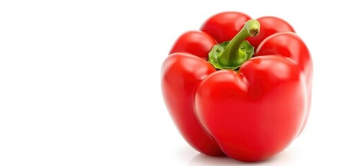Single vibrant red bell pepper, isolated on pure white background, vegan, colorful