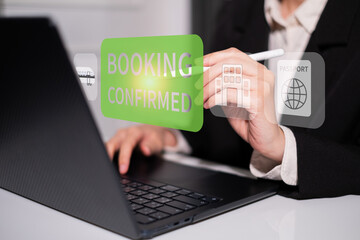 Business booking confirmation online digital service buy flight check order hotel travel concept