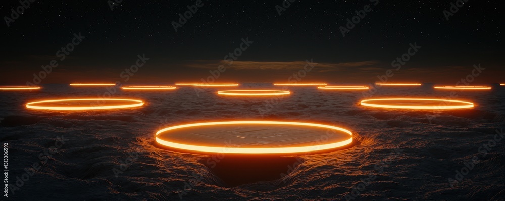 Poster The image features glowing circular rings on a dark ocean surface, creating a surreal and mesmerizing atmosphere.