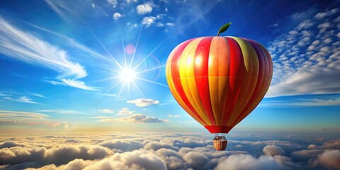 Fototapeta premium Soar through the sky in an adorable 3D apple hot air balloon; your cute travel adventure awaits.